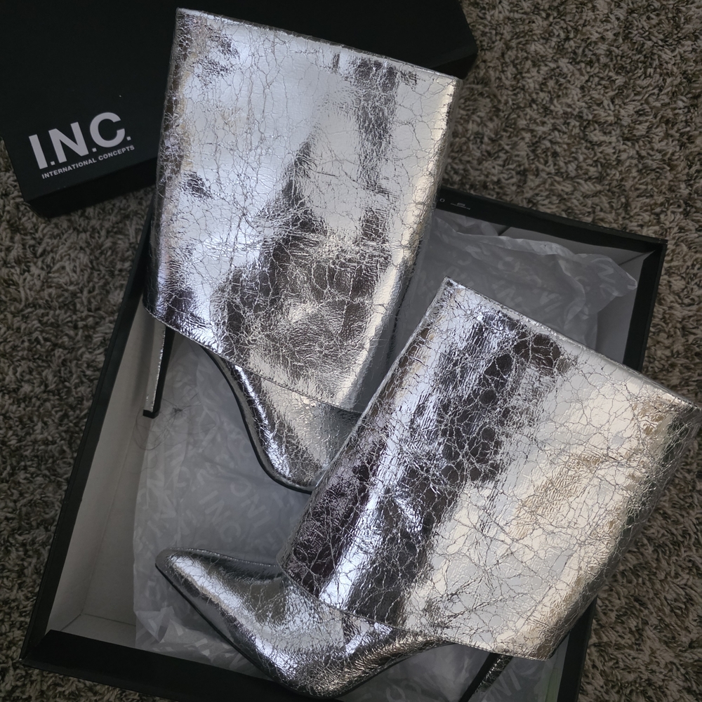 INC Silver Metallic Ankle Boots